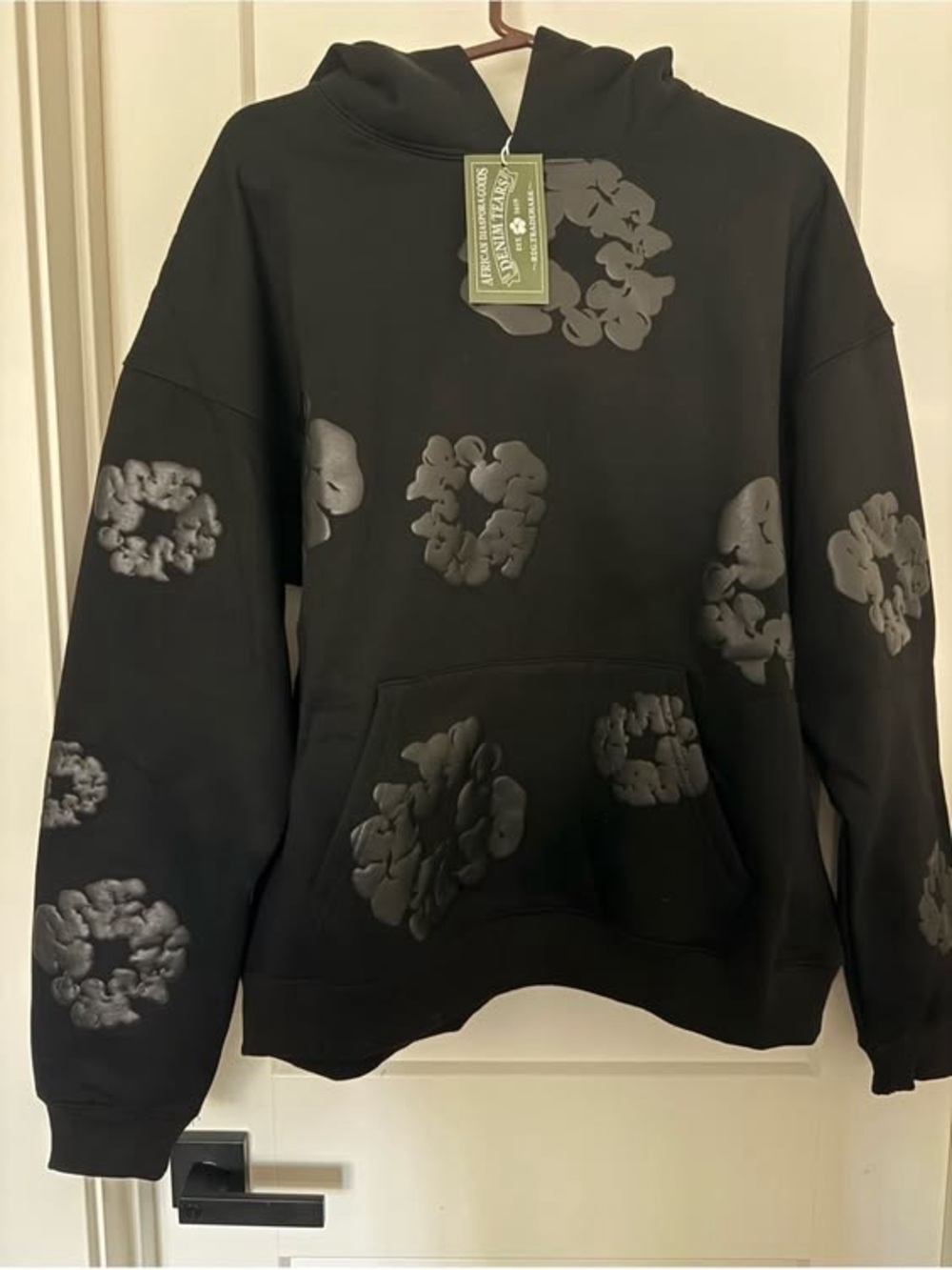 Black Floral-Print Crewneck Hoodie - Unbranded